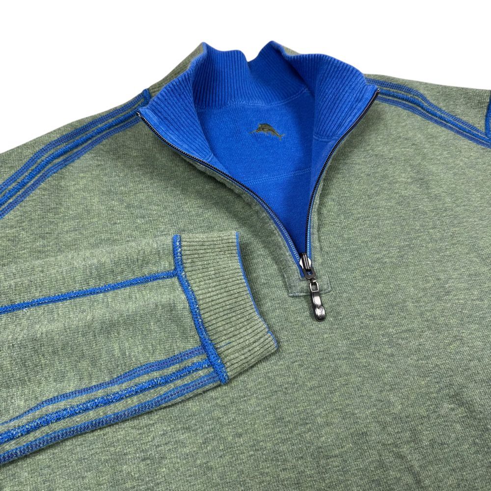 Tommy Bahama Sweater 1/4 Zip Reversible Contrast Stitch Outdoor Activewear